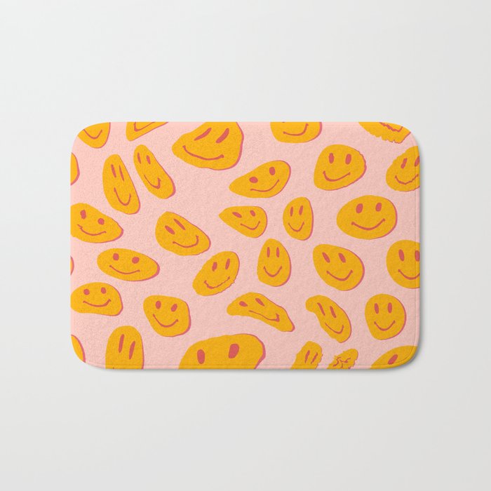 70s retro yellow smile face illustration  Bath Mat Gallery Image 1