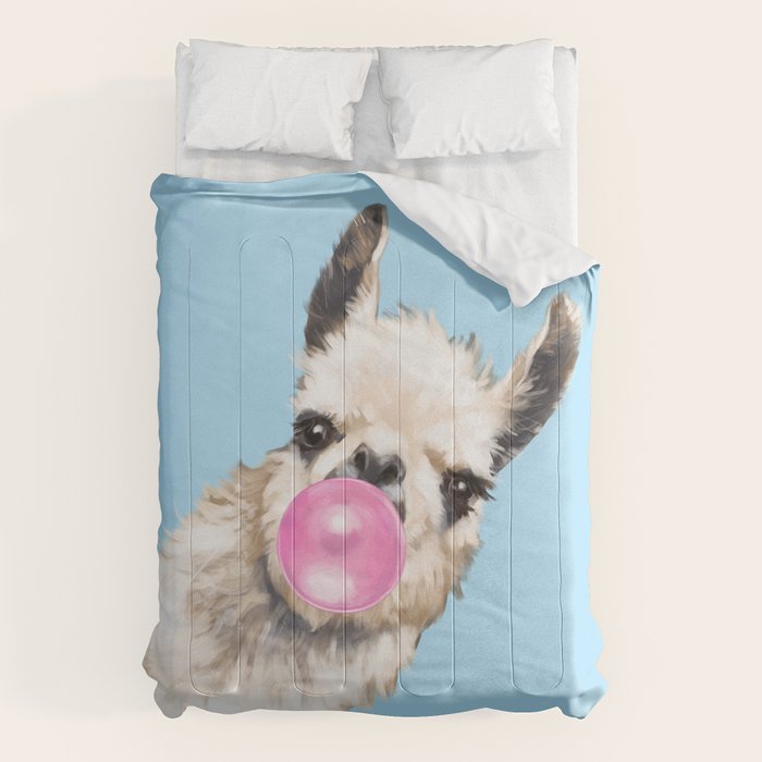 Bubble Gum Sneaky Llama in Blue Comforter Gallery Image 6