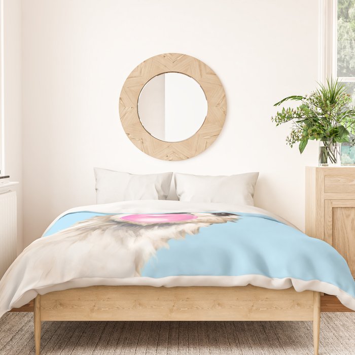 Bubble Gum Sneaky Llama in Blue Duvet Cover Gallery Image 3