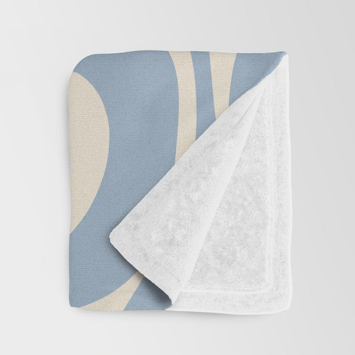 Modern Retro Liquid Swirl Abstract Pattern Square in Muted Light Blue and Cream Beige Throw Blanket Gallery Image 3