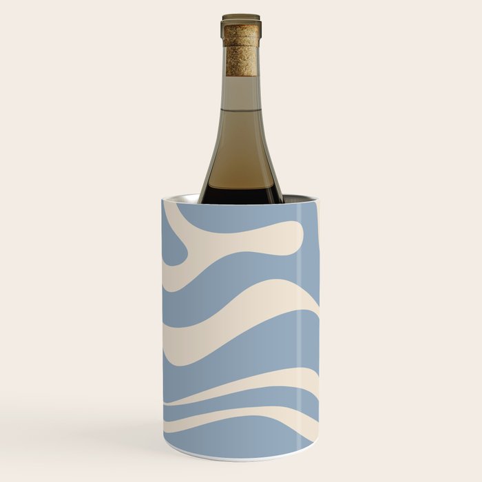 Modern Retro Liquid Swirl Abstract Pattern Square in Muted Light Blue and Cream Beige Wine Chiller Gallery Image 2