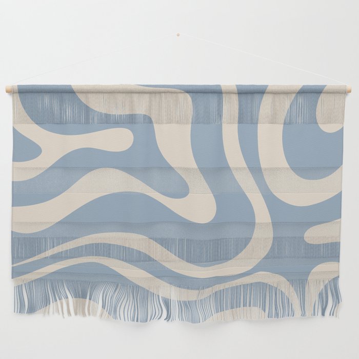 Modern Retro Liquid Swirl Abstract Pattern Square in Muted Light Blue and Cream Beige Wall Hanging Gallery Image 1