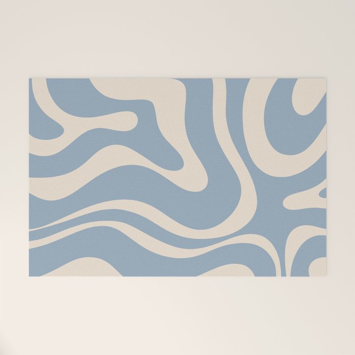 Modern Retro Liquid Swirl Abstract Pattern Square in Muted Light Blue and Cream Beige Welcome Mat Gallery Image 1