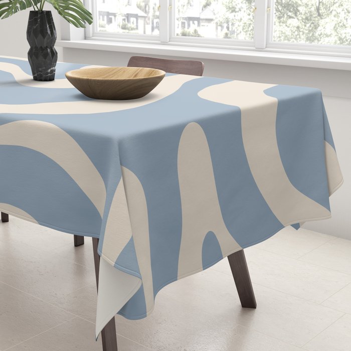 Modern Retro Liquid Swirl Abstract Pattern Square in Muted Light Blue and Cream Beige Tablecloth Gallery Image 3