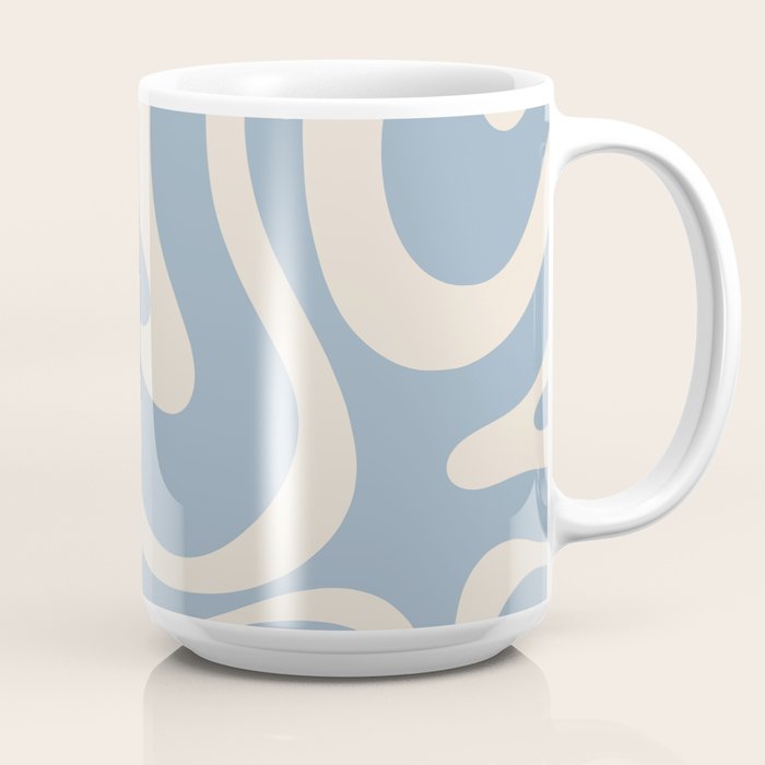 Modern Retro Liquid Swirl Abstract Pattern Square in Muted Light Blue and Cream Beige Coffee Mug Gallery Image 2