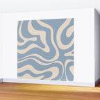 Modern Retro Liquid Swirl Abstract Pattern Square in Muted Light Blue and Cream Beige Wall Mural Gallery Image 2