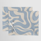 Modern Retro Liquid Swirl Abstract Pattern Square in Muted Light Blue and Cream Beige Placemat Gallery Image 1