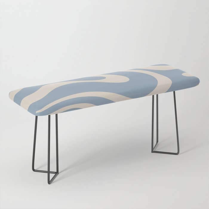 Modern Retro Liquid Swirl Abstract Pattern Square in Muted Light Blue and Cream Beige Bench Gallery Image 1