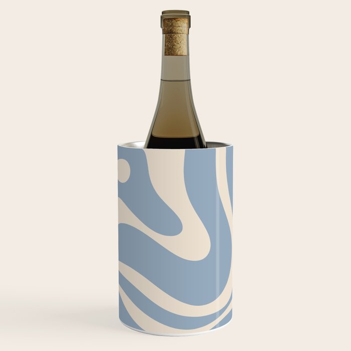 Modern Retro Liquid Swirl Abstract Pattern Square in Muted Light Blue and Cream Beige Wine Chiller Gallery Image 1
