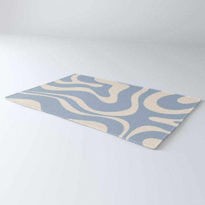 Modern Retro Liquid Swirl Abstract Pattern Square in Muted Light Blue and Cream Beige Rug Gallery Image 3