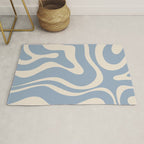 Modern Retro Liquid Swirl Abstract Pattern Square in Muted Light Blue and Cream Beige Rug Gallery Image 1
