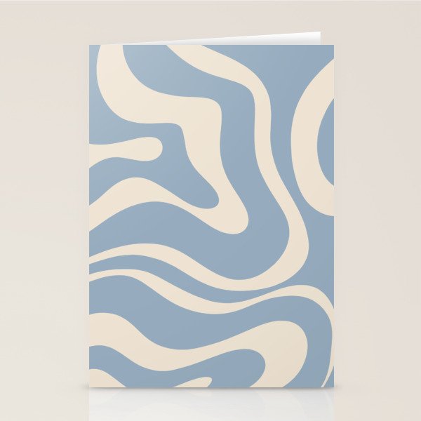 Modern Retro Liquid Swirl Abstract Pattern Square in Muted Light Blue and Cream Beige Stationery Card Gallery Image 2