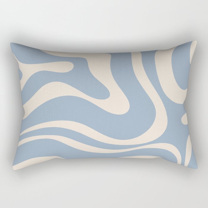 Modern Retro Liquid Swirl Abstract Pattern Square in Muted Light Blue and Cream Beige Rectangular Pillow Gallery Image 1