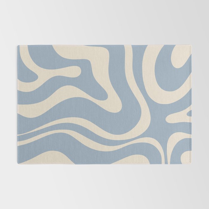 Modern Retro Liquid Swirl Abstract Pattern Square in Muted Light Blue and Cream Beige Rug Gallery Image 2