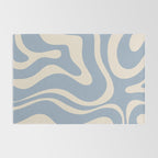 Modern Retro Liquid Swirl Abstract Pattern Square in Muted Light Blue and Cream Beige Rug Gallery Image 2