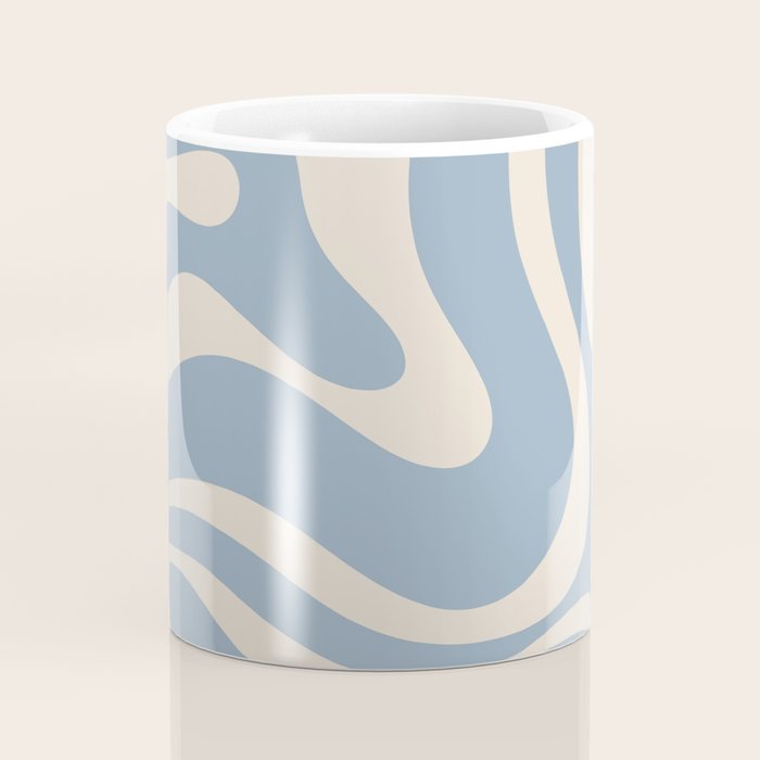 Modern Retro Liquid Swirl Abstract Pattern Square in Muted Light Blue and Cream Beige Coffee Mug Gallery Image 4