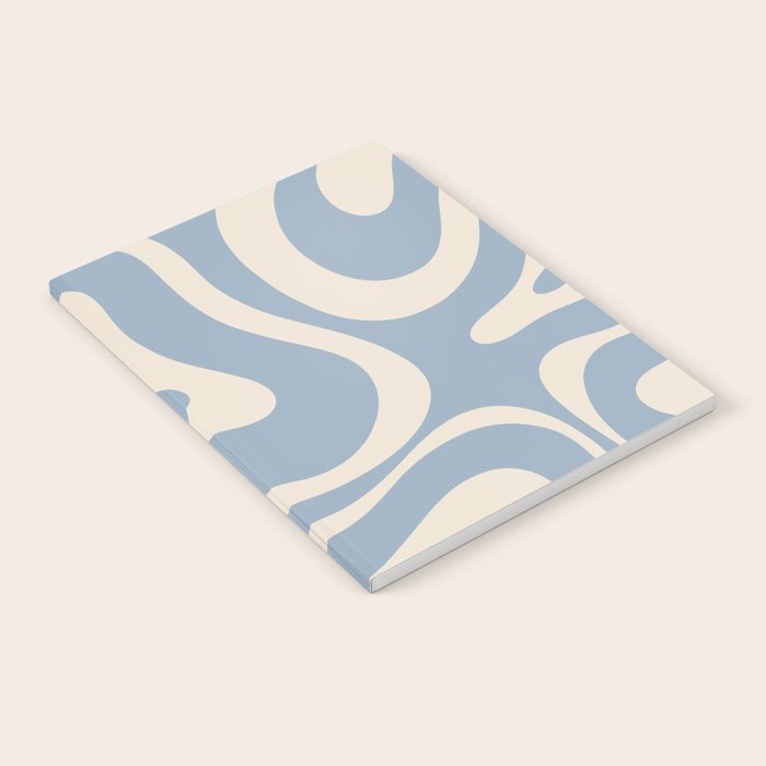 Modern Retro Liquid Swirl Abstract Pattern Square in Muted Light Blue and Cream Beige Notebook Gallery Image 2