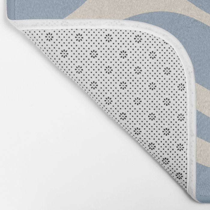 Modern Retro Liquid Swirl Abstract Pattern Square in Muted Light Blue and Cream Beige Bath Mat Gallery Image 2