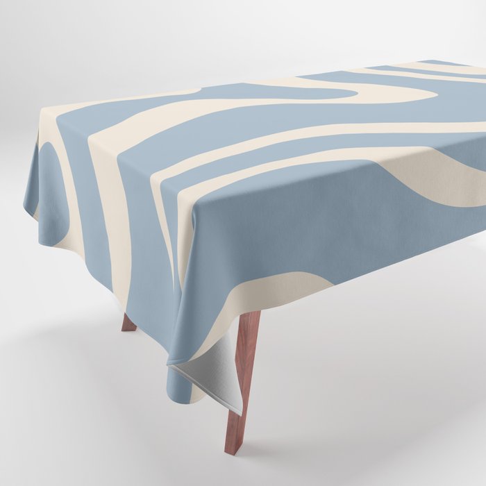 Modern Retro Liquid Swirl Abstract Pattern Square in Muted Light Blue and Cream Beige Tablecloth Gallery Image 1
