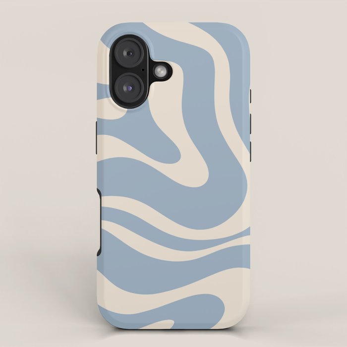 Modern Retro Liquid Swirl Abstract Pattern Square in Muted Light Blue and Cream Beige iPhone Case Gallery Image 1