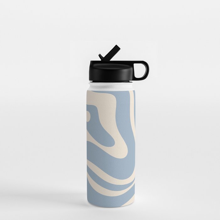 Modern Retro Liquid Swirl Abstract Pattern Square in Muted Light Blue and Cream Beige Water Bottle Gallery Image 1