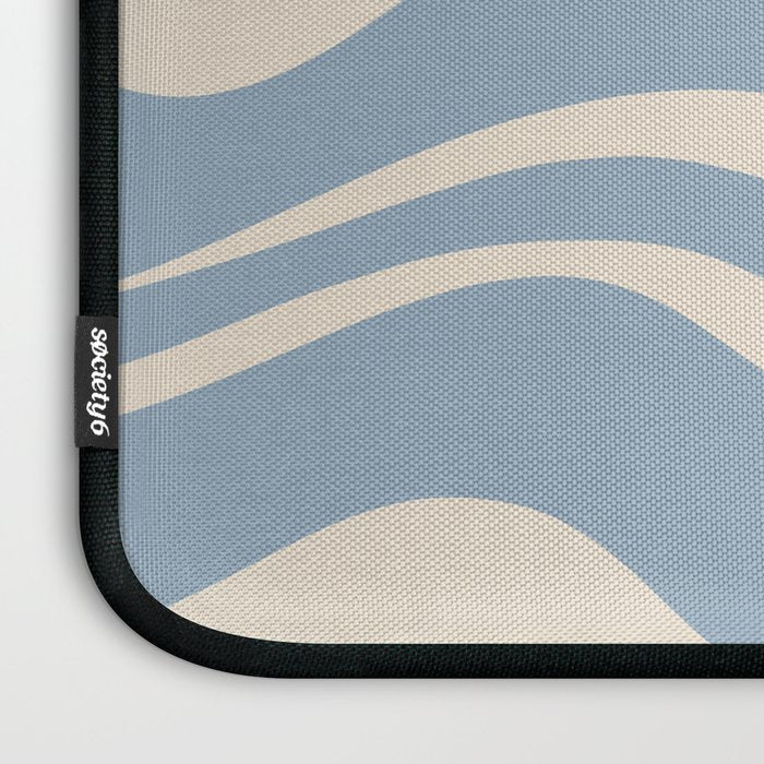 Modern Retro Liquid Swirl Abstract Pattern Square in Muted Light Blue and Cream Beige Laptop Sleeve Gallery Image 3