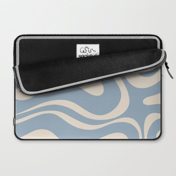 Modern Retro Liquid Swirl Abstract Pattern Square in Muted Light Blue and Cream Beige Laptop Sleeve Gallery Image 2