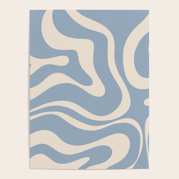 Modern Retro Liquid Swirl Abstract Pattern Square in Muted Light Blue and Cream Beige Poster Gallery Image 4