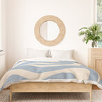 Modern Retro Liquid Swirl Abstract Pattern Square in Muted Light Blue and Cream Beige Duvet Cover Gallery Image 3