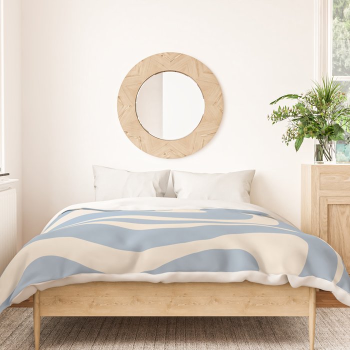Modern Retro Liquid Swirl Abstract Pattern Square in Muted Light Blue and Cream Beige Duvet Cover Gallery Image 3