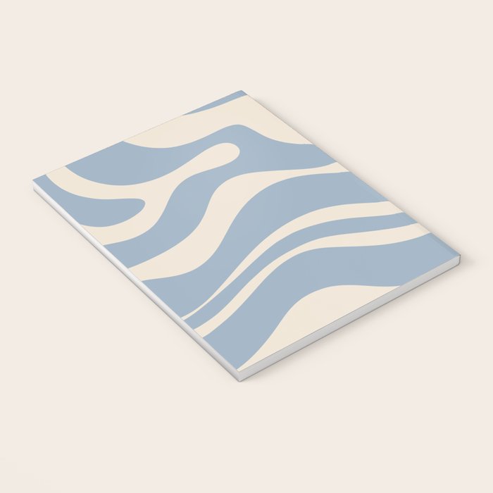 Modern Retro Liquid Swirl Abstract Pattern Square in Muted Light Blue and Cream Beige Notebook Gallery Image 3
