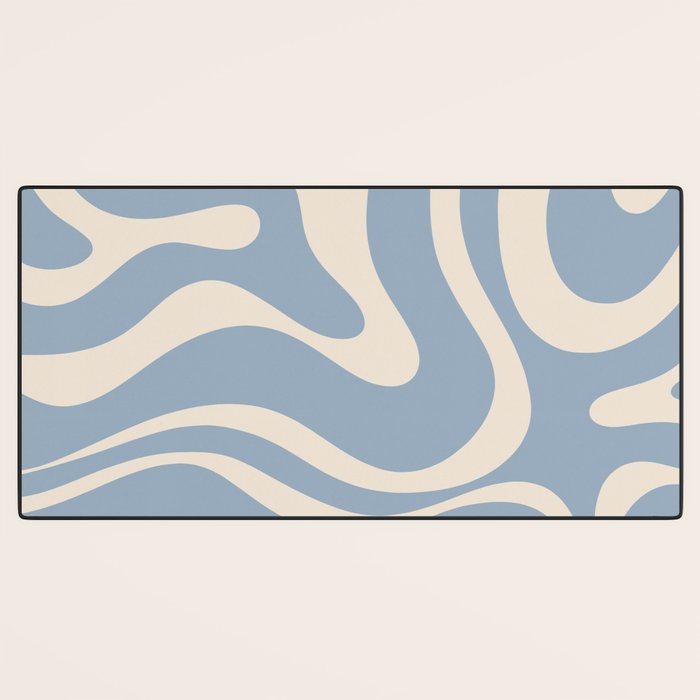 Modern Retro Liquid Swirl Abstract Pattern Square in Muted Light Blue and Cream Beige Desk Mat Gallery Image 3