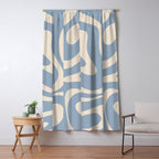 Modern Retro Liquid Swirl Abstract Pattern Square in Muted Light Blue and Cream Beige Window Curtain Gallery Image 5