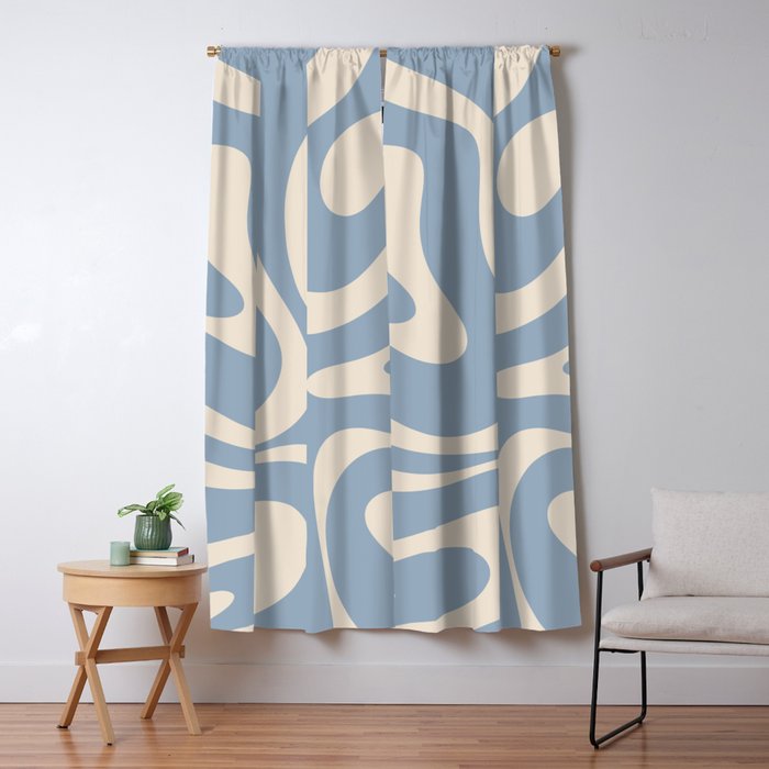 Modern Retro Liquid Swirl Abstract Pattern Square in Muted Light Blue and Cream Beige Window Curtain Gallery Image 5