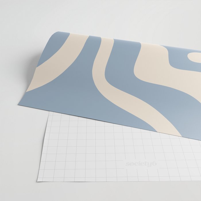 Modern Retro Liquid Swirl Abstract Pattern Square in Muted Light Blue and Cream Beige Wrapping Paper Gallery Image 2