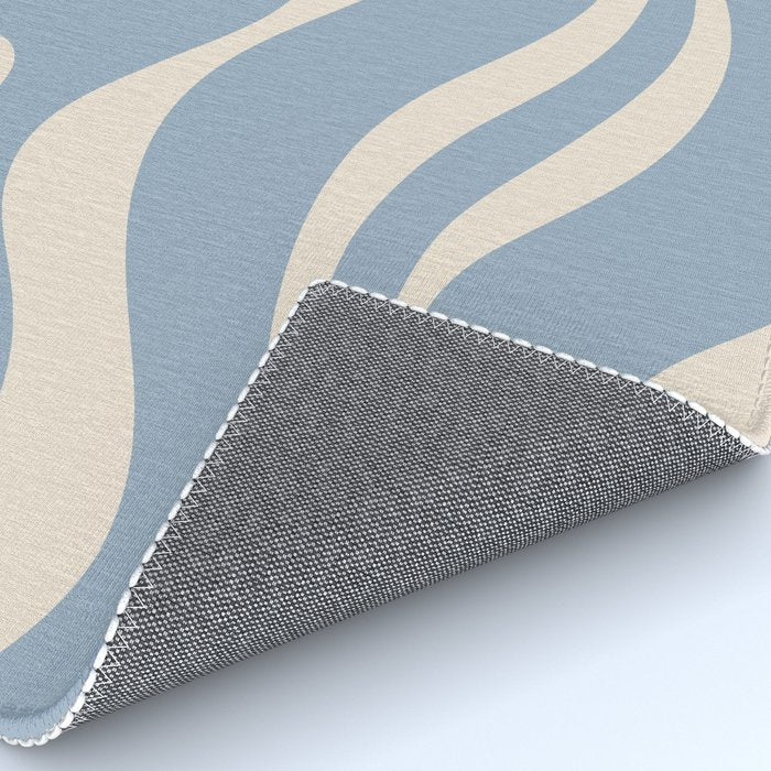 Modern Retro Liquid Swirl Abstract Pattern Square in Muted Light Blue and Cream Beige Rug Gallery Image 4