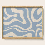 Modern Retro Liquid Swirl Abstract Pattern Square in Muted Light Blue and Cream Beige Serving Tray Gallery Image 1