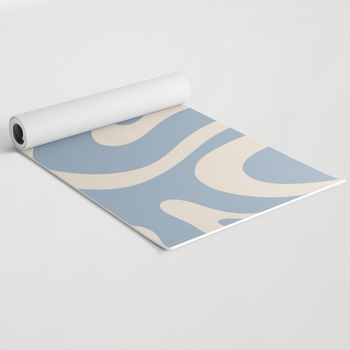 Modern Retro Liquid Swirl Abstract Pattern Square in Muted Light Blue and Cream Beige Yoga Mat Gallery Image 2