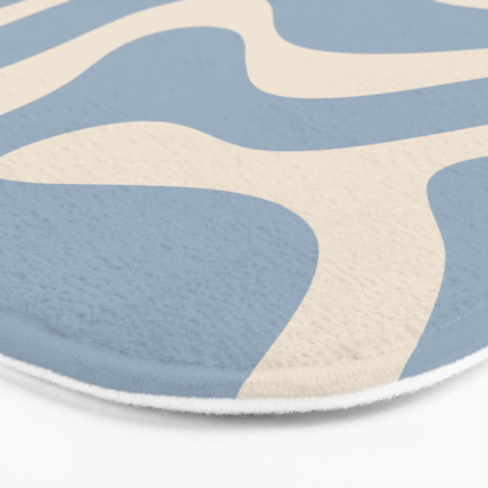 Modern Retro Liquid Swirl Abstract Pattern Square in Muted Light Blue and Cream Beige Bath Mat Gallery Image 3