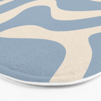 Modern Retro Liquid Swirl Abstract Pattern Square in Muted Light Blue and Cream Beige Bath Mat Gallery Image 3