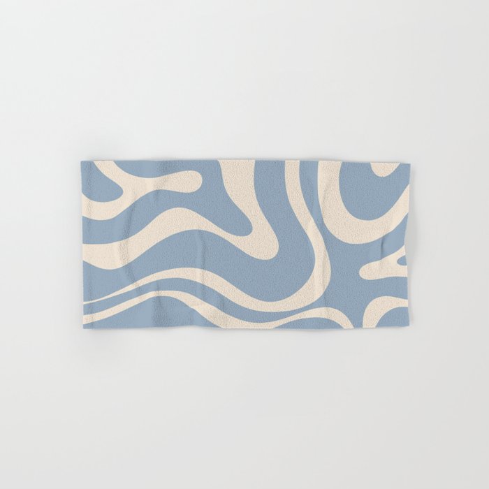 Modern Retro Liquid Swirl Abstract Pattern Square in Muted Light Blue and Cream Beige Bath Towel Gallery Image 1