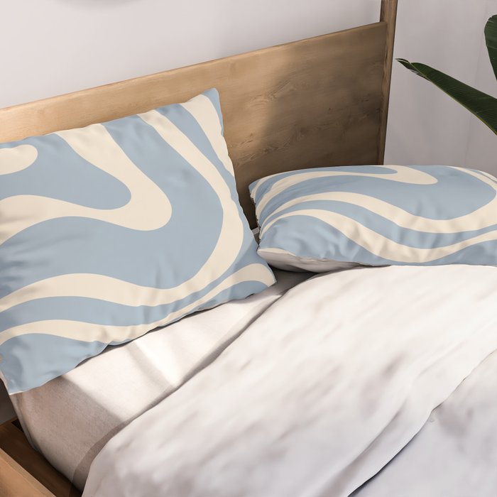Modern Retro Liquid Swirl Abstract Pattern Square in Muted Light Blue and Cream Beige Pillow Sham Gallery Image 2