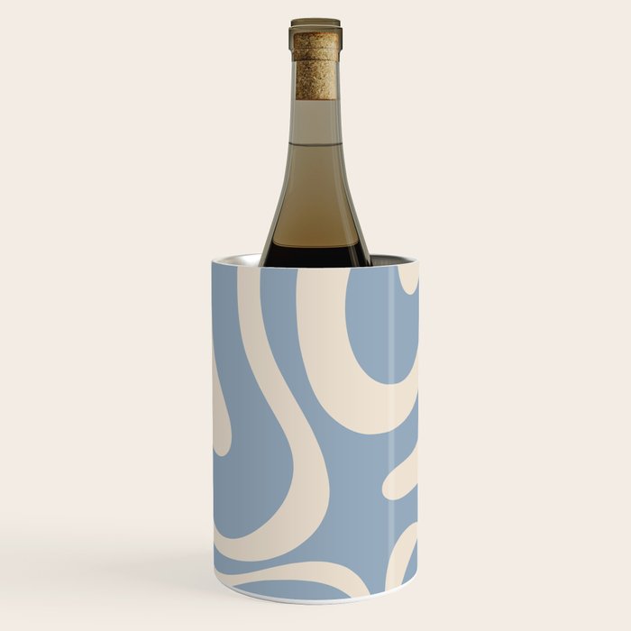 Modern Retro Liquid Swirl Abstract Pattern Square in Muted Light Blue and Cream Beige Wine Chiller Gallery Image 3