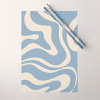 Modern Retro Liquid Swirl Abstract Pattern Square in Muted Light Blue and Cream Beige Wrapping Paper Gallery Image 1