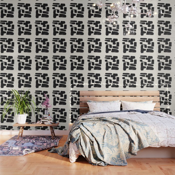 Mid Century Modern Minimalist Abstract Art Brush Strokes Black & White Ink Art Shapes Wallpaper Gallery Image 3