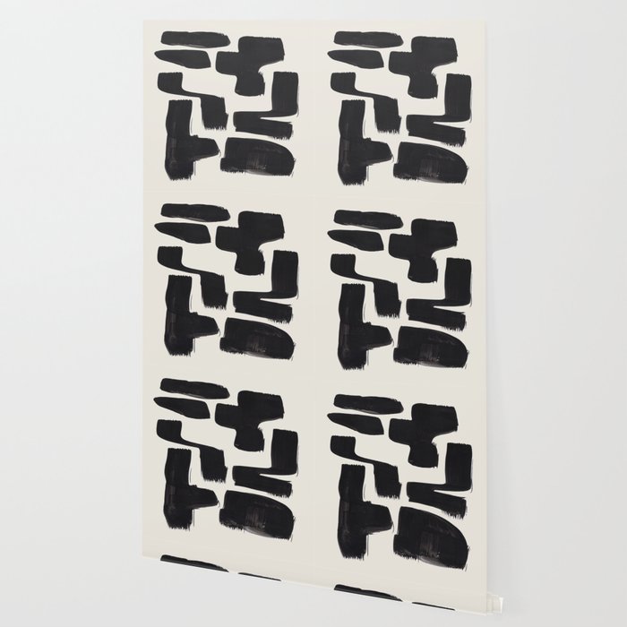 Mid Century Modern Minimalist Abstract Art Brush Strokes Black & White Ink Art Shapes Wallpaper Gallery Image 2