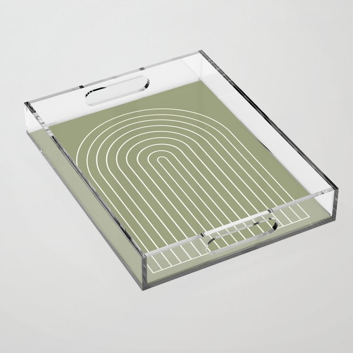 Minimal Arch LIII Earthy Sage Green Modern Geometric Lines Acrylic Tray Gallery Image 1