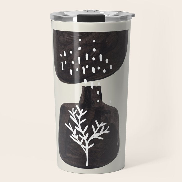 Mid Century Minimalist Black Ink Tribal Vase Abstract Vase Shapes Floral Plant Travel Mug Gallery Image 1