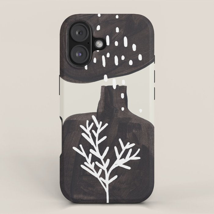 Mid Century Minimalist Black Ink Tribal Vase Abstract Vase Shapes Floral Plant iPhone Case Gallery Image 1