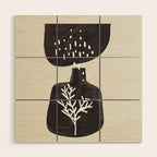 Mid Century Minimalist Black Ink Tribal Vase Abstract Vase Shapes Floral Plant Wood Wall Art Gallery Image 1
